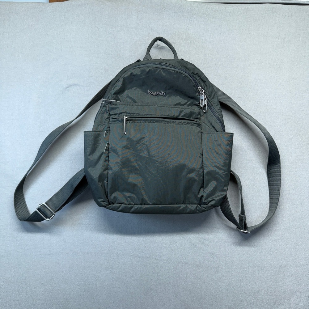 Baggallini Backpack Women Small Gray RFID Blocking Multi Pocket Utility Tech